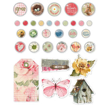 Load image into Gallery viewer, Simple Stories - Decorative Brads - Simple Vintage Spring Garden. Add unique embellishments to greeting cards, scrapbooking pages, mixed media and all your craft projects with decorative brads and chipboard pieces. Available at Embellish Away located in Bowmanville Ontario Canada.
