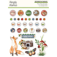 Simple Stories Decorative Brads Simple Vintage Woodlands. 27 Self-adhesive Metal Brads and 5 Chipboard Pieces. At Embellish Away in Bowmanville Ontario Canada.