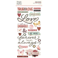 Load image into Gallery viewer, Simple Stories - Foam Stickers - 50/Pkg - Love Story. If you want to add a bit of dimension to your projects these foam stickers will do the job. These stickers are sure to add the finishing touches to your projects. Available at Embellish Away located in Bowmanville Ontario Canada.
