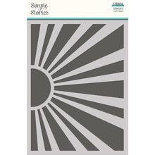 Load image into Gallery viewer, Simple Stories - Stencil 6"X8" - Retro Summer - Sunburst. This 6x8 inch reusable stencil can be used with your favorite inks, embossing pastes, glitter pastes, texture pastes, paper glazes, paints, sprays, and other crafting mediums. Available at Embellish Away located in Bowmanville Ontario Canada.
