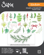Cargar imagen en el visor de la galería, Sizzix - Framelits Die Set w/Stamps by Vicki Boutin - Winter Greenery. 15 stamps and 32 dies. Available at Embellish Away located in Bowmanville Ontario Canada.
