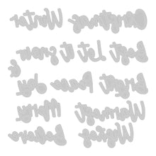 Load image into Gallery viewer, Sizzix - Thinlits Dies By Lisa Jones - 14/Pkg - Variety Sentiments #2. Perfect for adding greetings to cards and gift tags and with phrases from Merry Christmas and Let it Snow to Best Wishes and Believe. Available at Embellish Away located in Bowmanville Ontario Canada.
