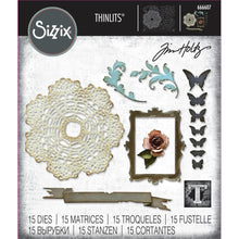 Load image into Gallery viewer, Sizzix - Thinlits Dies By Tim Holtz - 15/Pkg - Vault Boutique. These dies are compatible with leading die cutting machines (sold separately). These dies are designed to cut through paper, cardstock, and other thin materials. Available at Embellish Away located in Bowmanville Ontario Canada.
