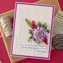 Load image into Gallery viewer, Spellbinders - 3D Embossing Folder - Ode to a Poet. Approx. Size: 5.50 x 8.50 in./13.97 x 21.60 cm. Available at Embellish Away in Bowmanville Ontario Canada. Example by brand ambassador.
