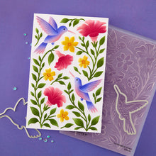 Cargar imagen en el visor de la galería, Spellbinders BUNDLE 3D Embossing Folder &amp; Stencil Bundle - Hummingbird Garden. By Simon Hurley. Available at Embellish Away in Bowmanville Ontario Canada. Example by Simon Hurley.

