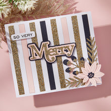 Load image into Gallery viewer, Spellbinders - Clear Stamp &amp; Die Set - All About Christmas - Merry Sentiments. There are eight sentiment stamps that work around the word, Merry. Available at Embellish Away in Bowmanville Ontario Canada. Example by brand ambassador.
