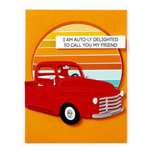 Load image into Gallery viewer, Set of 14 phrase clear stamps and three thin metal cutting dies can be used as a stand-alone stamp. Available at Embellish Away in Bowmanville Ontario Canada. Example by brand ambassador.
