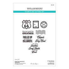Cargar imagen en el visor de la galería, Spellbinders - Clear Stamp &amp; Die Set - Road Trip Adventures Sentiments. By Mindy Eggen. Available at Embellish Away in Bowmanville Ontario Canada.
