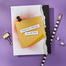 Charger l'image dans la galerie, Push Pin Notes Etched Dies is from the Take Note Collection and includes five thin metal cutting die. Available at Embellish Away located in Bowmanville Ontario Canada. Example by brand ambassador.
