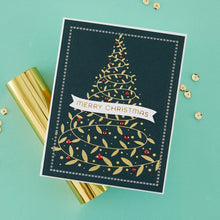 Load image into Gallery viewer, Spellbinders - Glimmer Hot Foil Plate - Swirling Foliage Tree. Swirling Foliage Tree Hot Foil Plate is from the Glimmer for the Holidays Collection. This hot foil plate creates a swirling foliage design to create a beautiful tree. Available at Embellish Away located in Bowmanville Ontario Canada. Example by brand ambassador.
