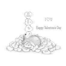 Charger l'image dans la galerie, Spellbinders - House Mouse - Cling Rubber Stamp - Candy Hearts. This set is part of the House-Mouse Designs Everyday Collection with a set of three stamps. Playful Mudpie lies on a pile of candy hearts while juggling a few on her nose. Available at Embellish Away located in Bowmanville Ontario Canada. Example by brand ambassador.
