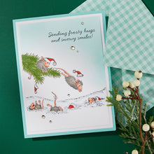 Load image into Gallery viewer, Monica, Maxwell, Friend, Muzzy and Amanda are having SNOW MUCH FUN using a branch to dive into the snowbanks. At Embellish Away in Ontario Canada. Example by Spellbinders Ambassador.

