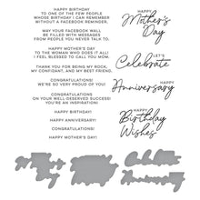 Cargar imagen en el visor de la galería, Spellbinders - Press Plate &amp; Die Set By Yana Smakula - Let's Celebrate. There are 14 different occasion sentiment press plates from birthdays, anniversary, and even Mothers Day! Available at Embellish Away located in Bowmanville Ontario Canada.
