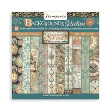 Load image into Gallery viewer, Stamperia - 8"X8" Backgrounds Paper Pad - Gardens of Time. Includes 10 sheets double-sided. Available at Embellish away in Bowmanville Ontario Canada.

