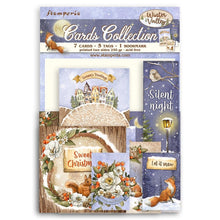 Load image into Gallery viewer, Stamperia - Cards Collection - Winter Valley. A beautiful card collection in a coordinating theme from Stamperia. This package contains Winter Valley, seven cards, five tags and one bookmark. Imported. Available at Embellish Away located in Bowmanville Ontario Canada.
