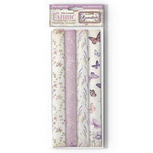Charger l'image dans la galerie, Stamperia - Polyester Fabric 12"X12" - 4/Pkg - Lavender. This fabric can be sewn by hand or machine, or used with craft glue. It can be washed by hand in cold water. Ready to use on greeting cards, mixed media, altered art and more. Available at Embellish Away located in Bowmanville Ontario Canada.
