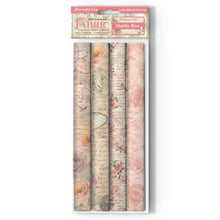 Charger l'image dans la galerie, Stamperia - Polyester Fabric 12"X12" - 4/Pkg - Shabby Rose. This fabric can be sewn by hand or machine, or used with craft glue. It can be washed by hand in cold water. Ready to use on greeting cards, mixed media, altered art and more. Available at Embellish Away located in Bowmanville Ontario Canada.
