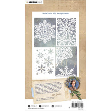 Charger l'image dans la galerie, Studio Light - Jenine's Mindful Art 5.11"X7" - Stencil Nr. 240 - Snowflake ATC Backgrounds. Use with your favorite inks, embossing pastes, glitter pastes, texture pastes, paper glazes, paints, sprays, and other crafting mediums (sold separately). Available at Embellish Away located in Bowmanville Ontario Canada.
