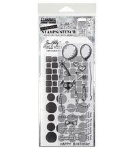 Cargar imagen en el visor de la galería, Tim Holtz - Mixed Media Clear Stamp &amp; Stencil - #9. Available at Embellish Away located in Bowmanville Ontario Canada.
