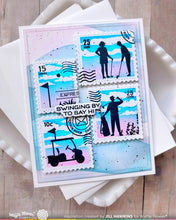 गैलरी व्यूवर में इमेज लोड करें, Waffle Flower - Stamps - Postage Collage Golf Silhouettes. Available at Embellish Away in Bowmanville Ontario Canada. Example by Jill Hawkins.
