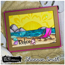Charger l'image dans la galerie, Brutus Monroe - 6x8 Stamp Set - Beach Time. This 16 piece stamp set includes everything you need to create a fabulous beach scene. Available at Embellish away located in Bowmanville Ontario Canada. Card example by Shannon Smith
