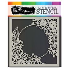 Load image into Gallery viewer, Brutus Monroe - Mixed Media Stencil - Floral Hoop. Made of a high quality plastic that will not wear down with use of a blending tool/sprays/inking. Designs can be used with large format pieces as well as small cards and the pattern will not be lost. Available at Embellish Away located in Bowmanville Ontario Canada.
