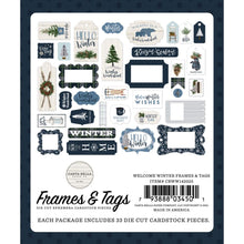 Load image into Gallery viewer, Carta Bella - Cardstock Ephemera 33/Pkg - Frames &amp; Tags - Welcome Winter. Coordinating: Kit 12X12, Pad 6X6, Solid Cardstock 12"X12", Ephemera - Frames &amp; Tags, Ephemera - Icons, Enamel Dots, Puffy Stickers, Chipboard 6X13 - Accents, Chipboard 6X13 - Phrases, Chipboard 6X13 - Frames, Decorative Brads. Available at Embellish Away located in Bowmanville Ontario Canada.
