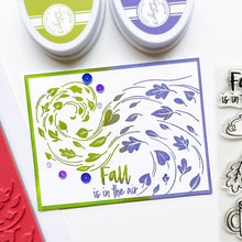 Load image into Gallery viewer, Catherine Pooler - Background Stamp - Blowing Leaves. As a chilly autumn breeze rolls along it creates a whirl of blowing leaves. This is the inspiration for the Blowing Leaves Background Stamp. Available at Embellish Away located in Bowmanville Ontario Canada. Card design by Catherine Pooler.
