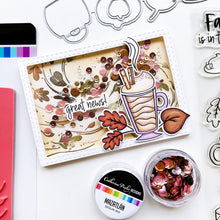 Load image into Gallery viewer, Catherine Pooler - Background Stamp - Blowing Leaves. As a chilly autumn breeze rolls along it creates a whirl of blowing leaves. This is the inspiration for the Blowing Leaves Background Stamp. Available at Embellish Away located in Bowmanville Ontario Canada. Card design by Catherine Pooler.
