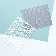 Charger l'image dans la galerie, Catherine Pooler - Cover Plate Die - Triangle. A fun mountain and valley pattern that can create interesting backgrounds, or layer this fun geometric shaped die over colorful background technique pieces. Use it as a whole or mask shapes for a unique focal point to your projects.  The Triangle Cover Plate Die A2 size card.  Tip - Cut it out of heavy weight cardstock or acetate and create your own stencil. Available at Embellish Away located in Bowmanville Ontario Canada.
