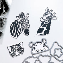 Cargar imagen en el visor de la galería, Catherine Pooler - Die Set - Take a Peek. The Take a Peek Dies coordinate with the Take a Peek Stamp set to create endless possibilities. Use the dies to cut out the giraffe, cheetah, hippo or zebra along with their extras for lots of fun and creativity. Available at Embellish Away located in Bowmanville Ontario Canada.
