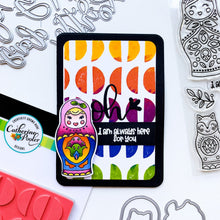 Cargar imagen en el visor de la galería, Catherine Pooler - Die Set - We Fit. Remind your friends and loved ones they "just fit" by sending cards made with the We Fit Dies and coordinating We Fit Stamps. Use the dies to cut out one of the three dolls, the cat doll or one of the extras. Layer the pieces to create dimension and fun on all your friendly cards. Available at Embellish Away located in Bowmanville Ontario Canada. Card example by brand ambassador.
