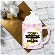 Load image into Gallery viewer, Catherine Pooler - Dies - Con Panna. The Con Panna Die is a super fun coffee mug die that is also a surprise gift card holder. This die would be super cute on a card front, on it's own, or as a journaling tab for a scrapbook page! Available at Embellish Away located in Bowmanville Ontario Canada. Example by brand ambassador.

