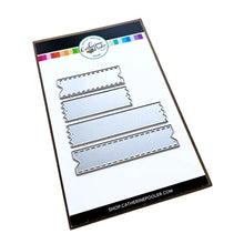 Load image into Gallery viewer, Catherine Pooler - Dies - Tickets &amp; Tape. Tear off a ticket or tape for a fun sentiment layer die. The Ticket &amp; Tape Dies are taller than our classic Sentiment Banner Dies and each style created in two lengths. Available at Embellish Away located in Bowmanville Ontario Canada.
