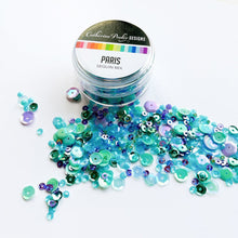 Load image into Gallery viewer, Catherine Pooler - Sequin Mix - Paris. Sitting in a sidewalk cafe alongside the Seine in the spring...sipping coffee and nibbling on sweet macarons.  This is the Parisian dream!  The Paris Sequin Mix is a jar of confection in shades that coordinate with Minted, Oh Boy! and Sixteen Candles Inks. Available at Embellish Away located in Bowmanville Ontario Canada.
