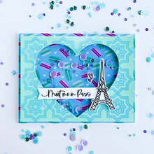 Load image into Gallery viewer, Catherine Pooler - Sequin Mix - Paris. Sitting in a sidewalk cafe alongside the Seine in the spring...sipping coffee and nibbling on sweet macarons.  This is the Parisian dream!  The Paris Sequin Mix is a jar of confection in shades that coordinate with Minted, Oh Boy! and Sixteen Candles Inks. Available at Embellish Away located in Bowmanville Ontario Canada. Shaker card by brand ambassador
