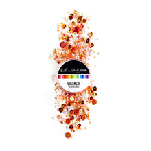 Load image into Gallery viewer, Catherine Pooler - Sequin Mix - Valencia. Add some sparkle in shades of orange with the Valéncia Sequin Mix!  This mix was named for Valéncia, Spain and is bright and cheerful.  This monochromatic mix   and looks great with our Potted Patterned Paper!  Approximately 1 Tablespoon mixture packaged in a clear screw top round container. Available at Embellish Away located in Bowmanville Ontario Canada.
