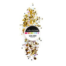 गैलरी व्यूवर में इमेज लोड करें, Catherine Pooler - Sequin Mix - Vegas Baby. Add a touch of gold glamour to your projects with the Vegas, Baby sequin mix!  Approx. 1 Tablespoon mixture of gold, sparkling hologram &amp; clear sequins, plus beads. In a clear screw top round container. Available at Embellish Away located in Bowmanville Ontario Canada.
