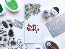 Load image into Gallery viewer, Catherine Pooler - Slimline Die - Flurries. The Flurries Slimline Die was created to add snow to your slimline cards! Keep it simple with a white on white look or ink blend with your favorite icy blues. Available at Embellish Away located in Bowmanville Ontario Canada. Card design by Catherine Pooler.
