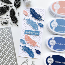 Cargar imagen en el visor de la galería, Catherine Pooler - Slimline Die - Sitting Pretty. Like a beautiful woven cane patterned porch seat, the Sitting Pretty Slimline Die will add a textural element of pretty to your next card. This slimline die is formatted to 8.5" x 3.5" base slimline card but can also be added to a traditional card as a background element or even used as a stencil. Available at Embellish Away located in Bowmanville Ontario Canada. Example by Catherine Pooler.

