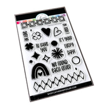 Load image into Gallery viewer, Catherine Pooler - Stamp Set - Lucky Charm. The Lucky Charm Stamp Set is full of little icons and borders for creating fun cards and backgrounds. Pair it with our Lucky Word die and Clovers &amp; Blooms Stamp set for all your friendship card needs. Available at Embellish Away located in Bowmanville Ontario Canada.
