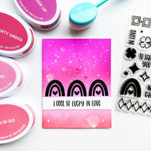 Load image into Gallery viewer, Catherine Pooler - Stamp Set - Lucky Charm. The Lucky Charm Stamp Set is full of little icons and borders for creating fun cards and backgrounds. Pair it with our Lucky Word die and Clovers &amp; Blooms Stamp set for all your friendship card needs. Available at Embellish Away located in Bowmanville Ontario Canada. Card example by brand ambassador.
