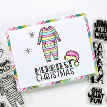 Load image into Gallery viewer, Catherine Pooler - Stamp Set - Old Saint Nick. The Old Saint Nick 6x8 Stamp Set has everything but the man himself! This fun line-art set includes all of Saint Nick's gear from his suit and boots to his long johns to keep him cozy in the North Pole! Available at Embellish Away located in Bowmanville Ontario Canada. Card example by brand ambassador.
