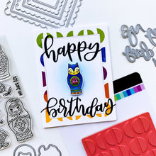 Cargar imagen en el visor de la galería, Catherine Pooler - Stamp &amp; Die Set - We Fit.  You'll find charming folk art nesting dolls in the We Fit Stamp Set. This line art stamp set has 3 dolls and a cat doll that stamp along side one another from large to small! This set inspired by the art of Eastern Europe includes sweet sentiments like "the world needs you to be you" and "i am always here for you". Available at Embellish Away located in Bowmanville Ontario Canada. Card by brand ambassador.
