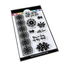 Load image into Gallery viewer, Catherine Pooler - Stamp &amp; Die Set - Love &amp; Lace. Add a little lace to your card with the Love &amp; Lace Stamp &amp; Die Set. This intricate border stamp will add a lovely lace accent to your card or project. Available at Embellish Away located in Bowmanville Ontario Canada.
