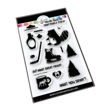 Load image into Gallery viewer, Catherine Pooler - Stamp &amp; Die Set - O Canada. This one is sweeter than maple syrup, eh? Here's too the beautiful country of Canada! This fun icons stamp &amp; die set and it's has images of maple syrup, hockey, a Mountie hat and a hot cup of "Timmies" Available at Embellish Away located in Bowmanville Ontario Canada.
