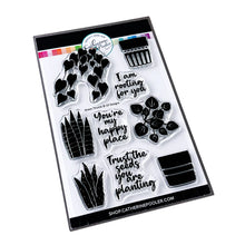 Load image into Gallery viewer, Catherine Pooler - Stamp &amp; Dies Set - Green Thumb. Create your card happy place with this Stamp Set and dies. House plants and pots are super fun to mix and match. Grab an array of shades of green and have fun experimenting with stamping. Available at Embellish Away located in Bowmanville Ontario Canada.
