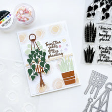 Load image into Gallery viewer, Catherine Pooler - Stamp &amp; Dies Set - Green Thumb. Create your card happy place with this Stamp Set and dies. House plants and pots are super fun to mix and match. Grab an array of shades of green and have fun experimenting with stamping. Available at Embellish Away located in Bowmanville Ontario Canada. Card example by brand ambassador.
