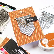 Load image into Gallery viewer, Catherine Pooler - Stamp &amp; Dies Set - Hang in There. When you need to send a little encouragement, do it with the Hang in There Stamp Set. This 3x4 stamp set features a macrame wall hanging stamp and a tiny "hang in there" sentiment. Available at Embellish Away located in Bowmanville Ontario Canada. Card example by brand ambassador.
