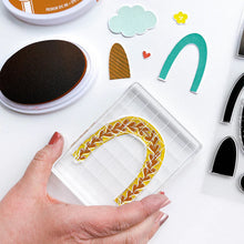 Load image into Gallery viewer, Catherine Pooler - Stamp &amp; Dies Set - Smile Bright. Smile Bright! This 6x8 Stamp Set and coordinating dies are ready for you to piece it together to your hearts content to create a modern, boho rainbow. Available at Embellish Away located in Bowmanville Ontario Canada.
